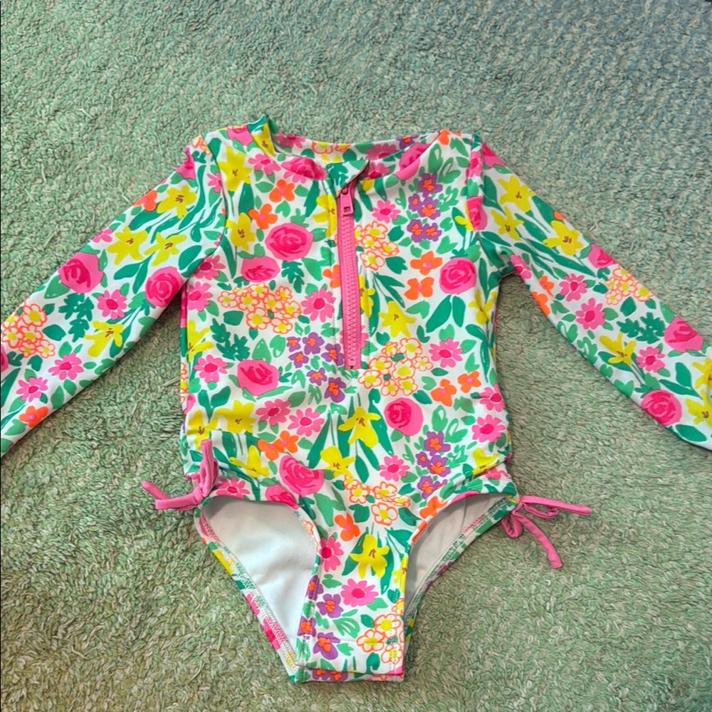 Cat & Jack Pink and Green Rashguard Swimsuit 2T